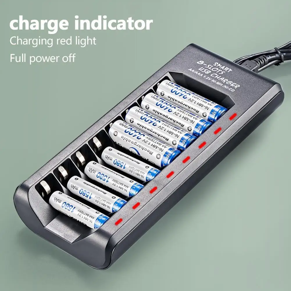 1.2V 8 Slots Independent Fast Charging USB Electric Battery Charger for AA/AAA Ni-MH/Ni-Cd Rechargeable