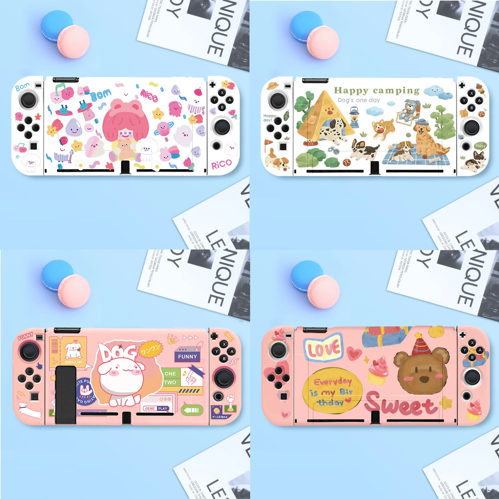 Bear Dog TPU Soft Protective Case Skin For Nintendo Switch Oled NS Joy-Con Front Back Housing Shell Bumper Cover Full Protector