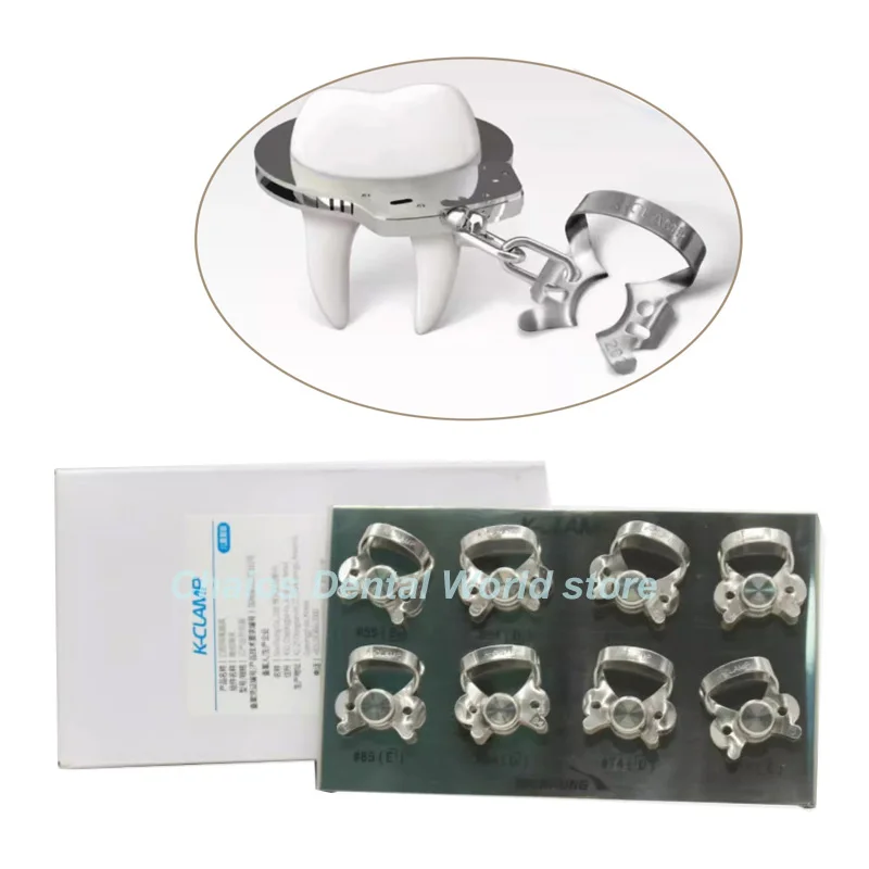 K-Clamp SHINHUNG Rubber Dam Climp Dental Stainless Steel Rubber Barrier Clips for Kids 1st/2nd Molar Teeth 8Pcs/Set