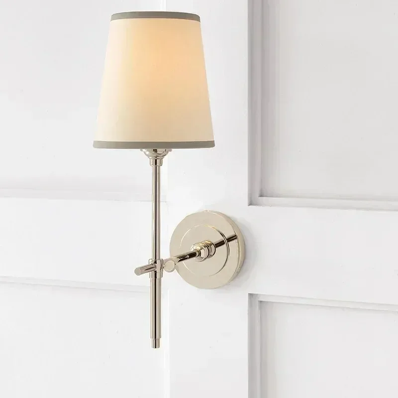 

American All Copper Cloth Cover Wall Lamps Restaurant Bedroom Bedside Villa Modern Minimalist Fashion Home Decor Sconces Lights