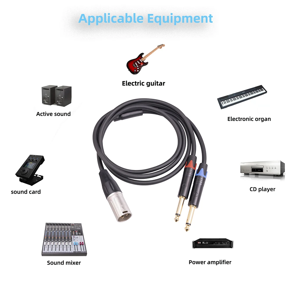 XLR Male To Dual 6.35mm Male Cable Adapter Male XLR To Dual 1/4\