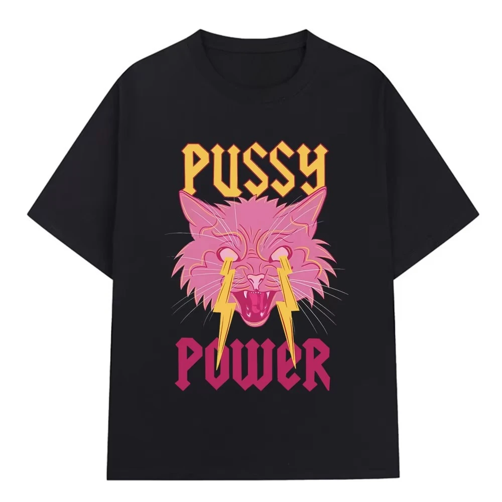 2026 Pussy Power Funny Cat Meme T Shirt Fashion Vintage Harajuku Short Sleeve T-shirt Men Women Casual Co
