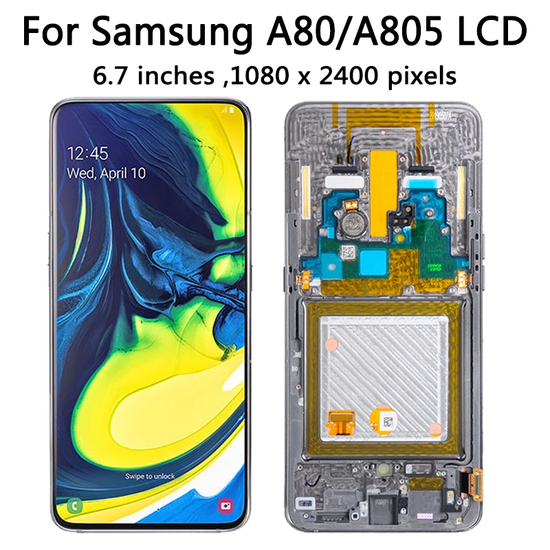 Super AMOLED A90 Screen For Samsung  A80 LCD A805 A805F A805F/DS A8050 display With Frame Touch Screen Digitizer Assembly