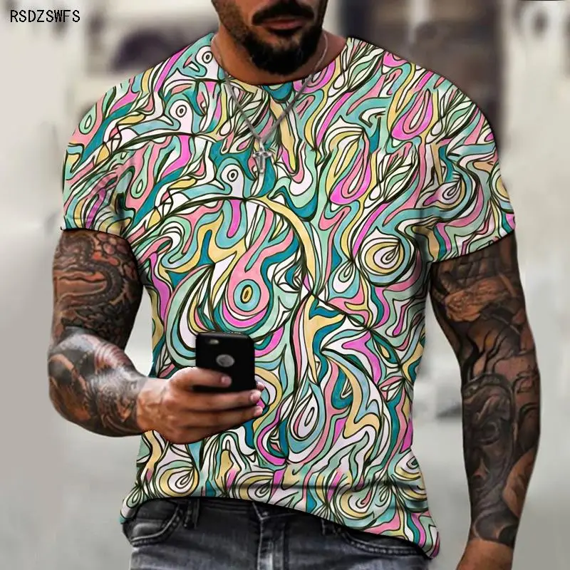 2021 new abstract mosaic pattern 3D printing T-shirt best-selling 3D printing street hip-hop men\'s color casual fashion