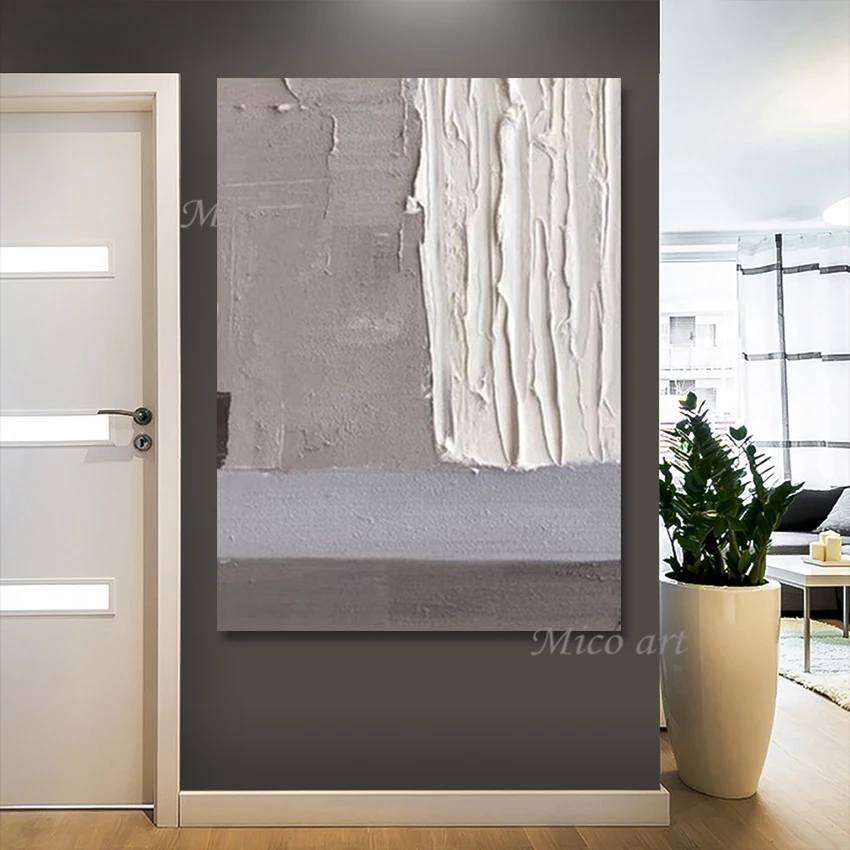 

Living Room Entrance Wall Abstract Decor Painting Palette Knife Canvas Art Design Picture Frameless White Acrylic Textured