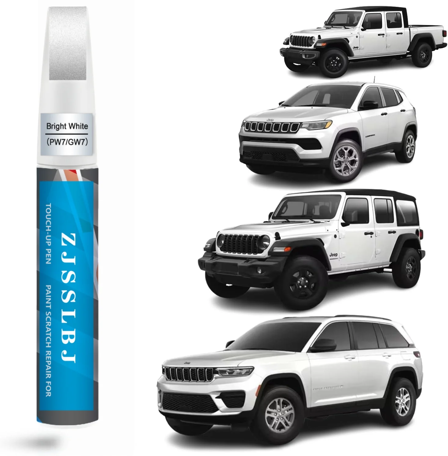 Car Touch Up Paint(Bright White(PW7/GW7)) for Jeep, Car Paint Scratch Repair Kit, Quick & Easy Solution to Repair, 2 in 1 Scratc