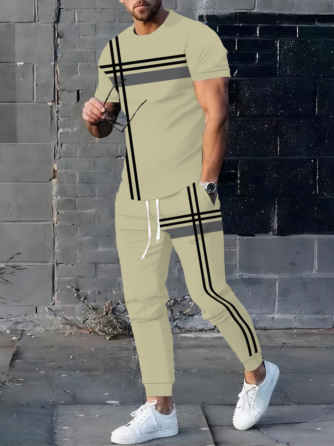 

New Summer Casual Sportswear Short-sleeved T-shirt Long Sweatpants Men's Two-piece Men's Top T-shirt Red Printed Men's Clothing