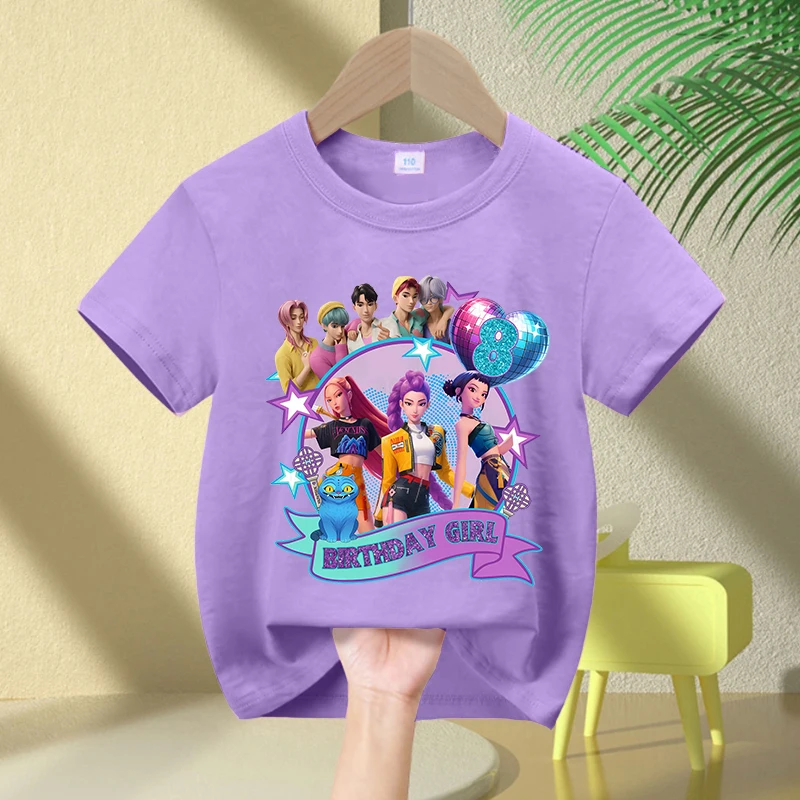 

Kpop Demon Hunters Girl Birthday T Shirt Short Sleeve Number Clothes Summer Cartoon Print Toddler Tops Kids Birthday Party Gift