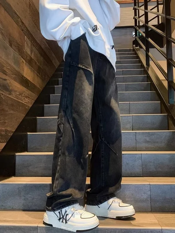 

Retro American Waed Jeans Men's Spring Autumn Loose Straight Leg Casual Long Trousers Youth Trendy Brand Wear Resistant