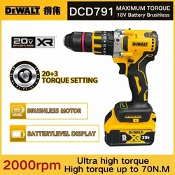 DEWALT DCD791 Cordless screwdriver 20V Compact Wireless Drills Brushless Electric Screwdriver Household Rechargeable Power Tools