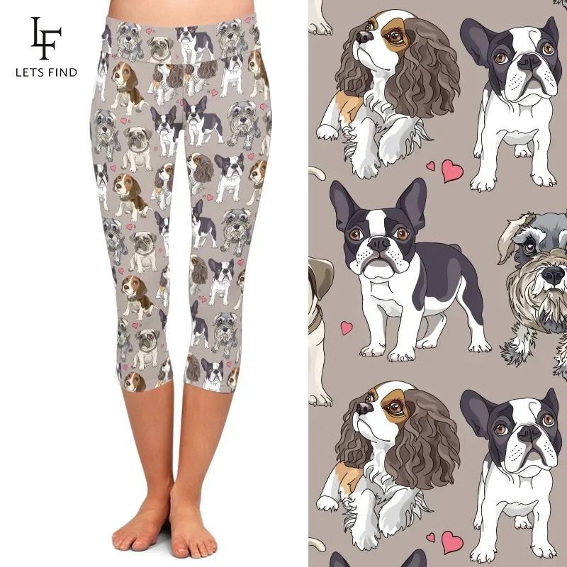 Summer New Animal 3D Cute Dog Pattern Print High Waist Women Apri Leggings Fashion Mid-Calf 3/4  High Elastic Milk Silk Leggings