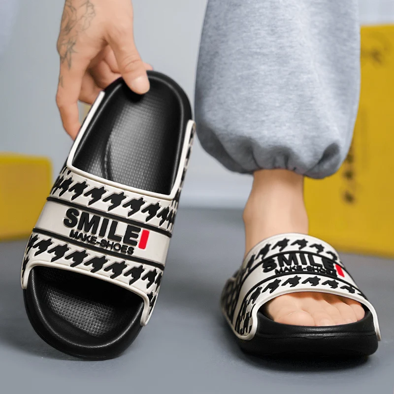 Classic Fashion Letter Printed Fish Mouth Slippers for Men Comfortable Soft Platform Shoes Men Non-slip Casual Slides Pantuflas