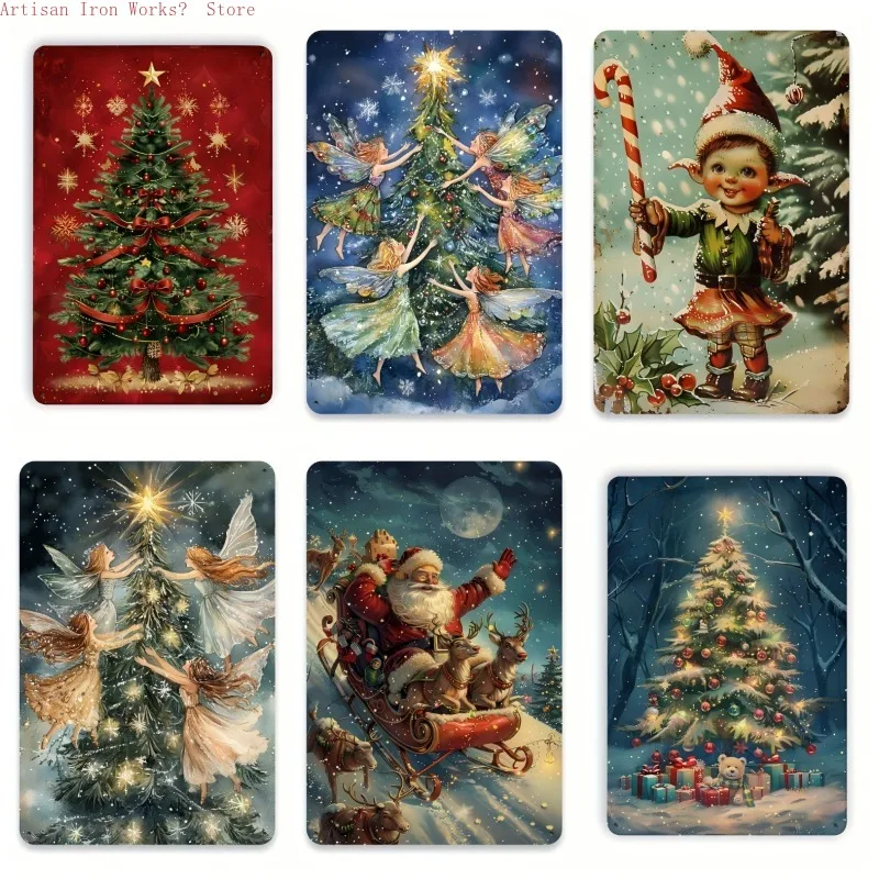 6 Stück lustige Weihnachts-Metallschilder, Blechposter-Kollektion im Vintage-Stil für Zuhause, Bauernhaus, Männerhöhle und Urlaubsparty-Dekoration!
