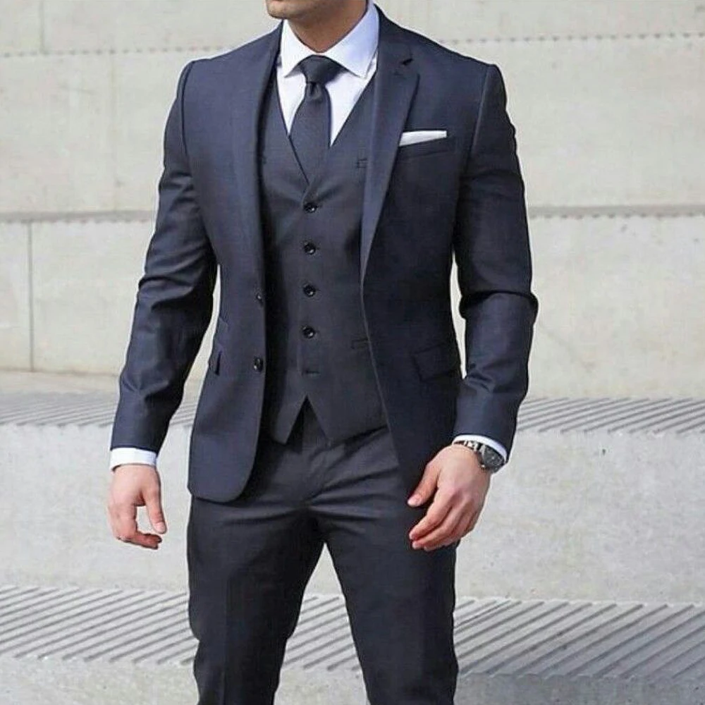 

Navy Blue Suit Men Blazer 3 Piece Formal Men Suit With Pants Vest Terno Business Slim Fit Tuxedo Jacket Costume Homme Mariage