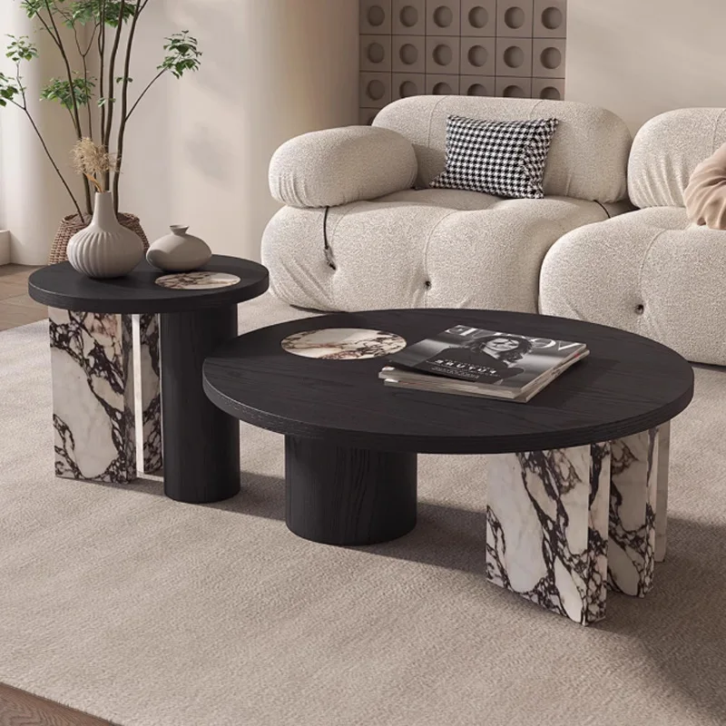 

Italian minimalist rock slab round coffee table, antique size round coffee table combination in the living room