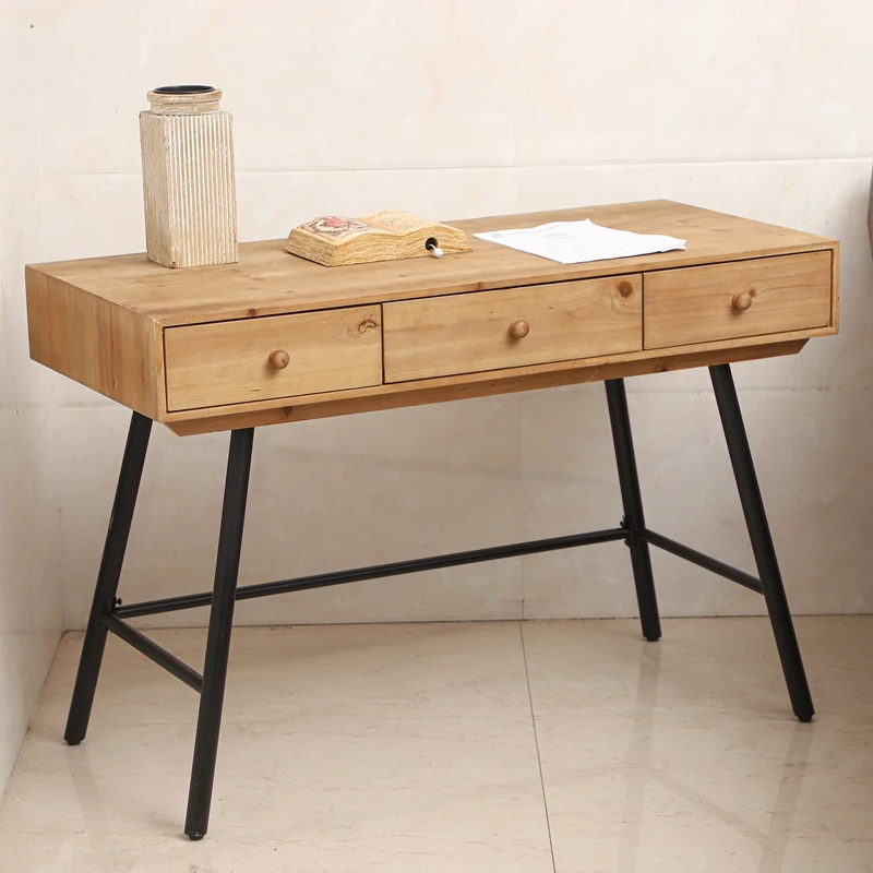 Iron wood retro craft three drawers large table long table