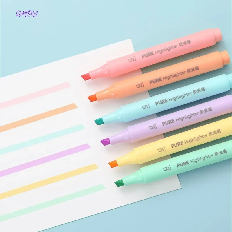 QIANKONG 6pcs  6 Color Fluorescent Art Markers Korean Stationery Cute School Office Supplies