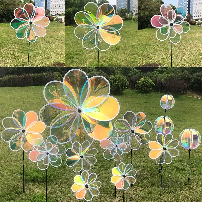 

Colorful Transparent Reflective Windmill Real Estate Villa Scenic Area Decoration Kindergarten Rotating Toy Eight-leaf Windmill