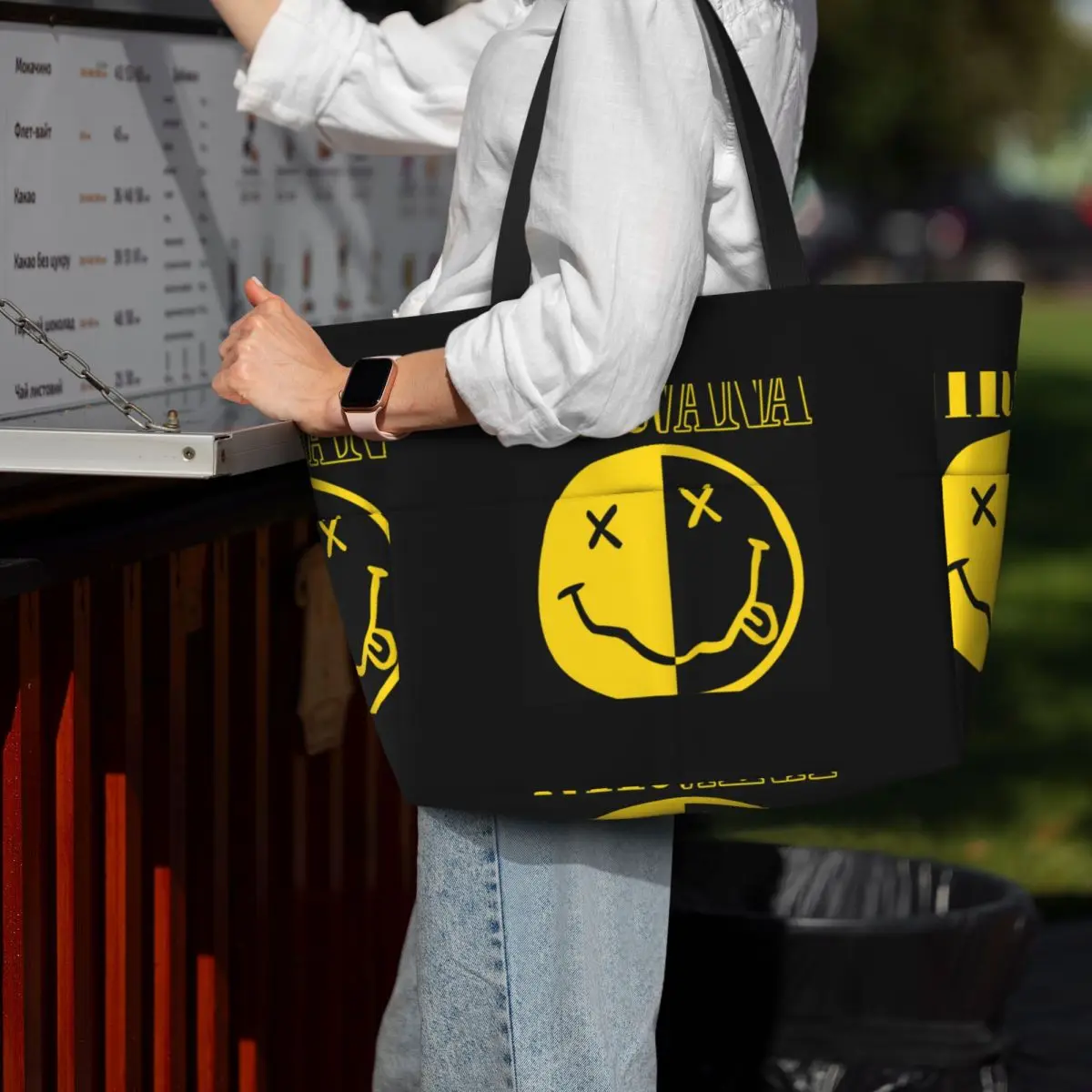 Nirvanas One Sided Smile Classic Beach Tote Bag Sport Gym Yoga Duffle Large Tote Bag Women Travel Bag Fitness bag