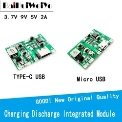 Piezas-batería de litio 3,7 ajustable, 18650 V, 9V, 5V, 2A, carga y descarga, módulo integrado tipo C, USB, Micro USB