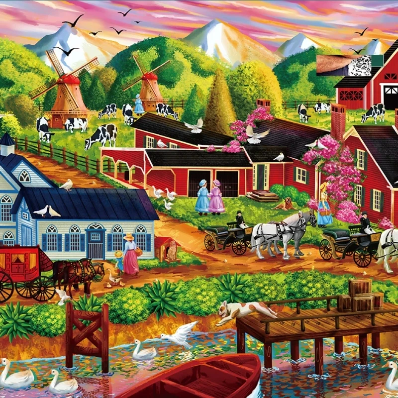 

72*50cm Adult 1000 Pieces Jigsaw Puzzle Country Village Beautiful Landscape Paintings Stress Reducing Toys Christmas Gifts