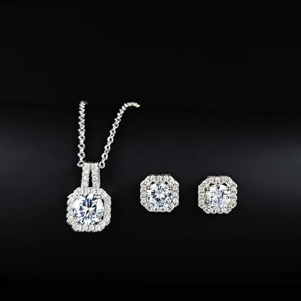 2024 New Trendy pink Color Earrings and Necklace Pendant Set for Women Anniversary Gift Jewelry Wholesale x1104-e1104