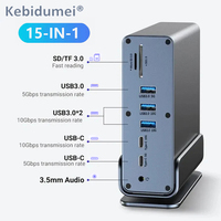 15 In 1 USB Type C Docking Station with USB 3.1/3.0/2.0 4K HDMI Display Port 100W PD SD/TF RJ 45 Ethernet for MacBook Pro Laptop