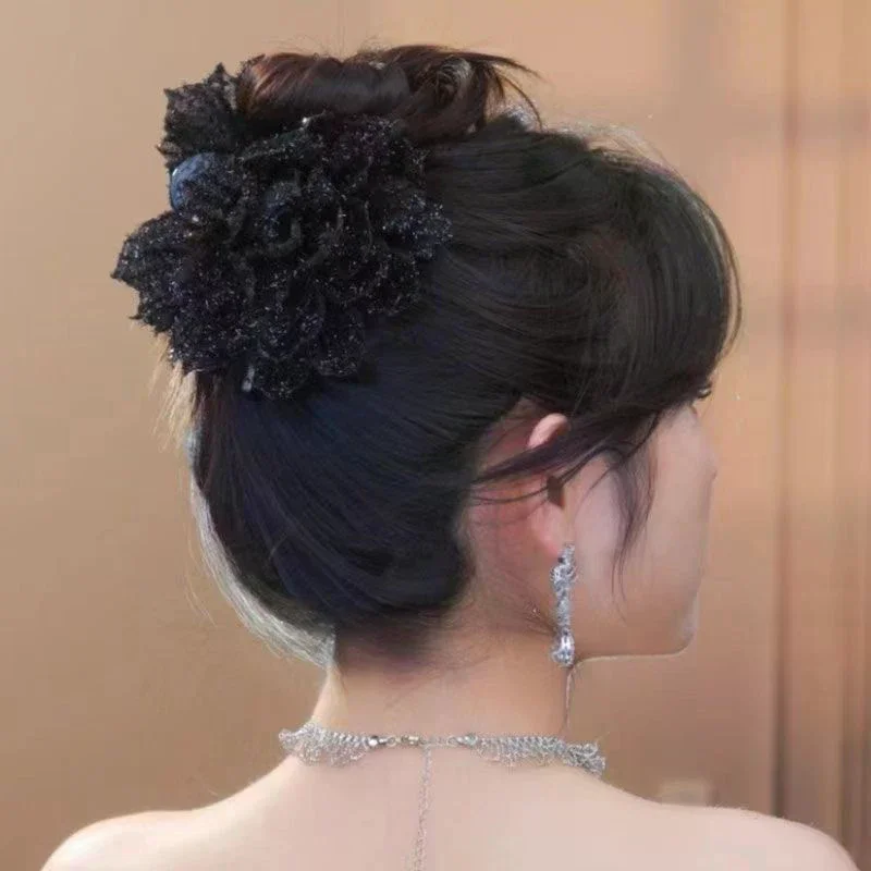 موضة شبكة سوداء زهرة مشبك شعر المرأة القرش ذيل حصان كليب غطاء الرأس مزاجه زهرة مشبك شعر أغطية الرأس إكسسوارات الشعر #5