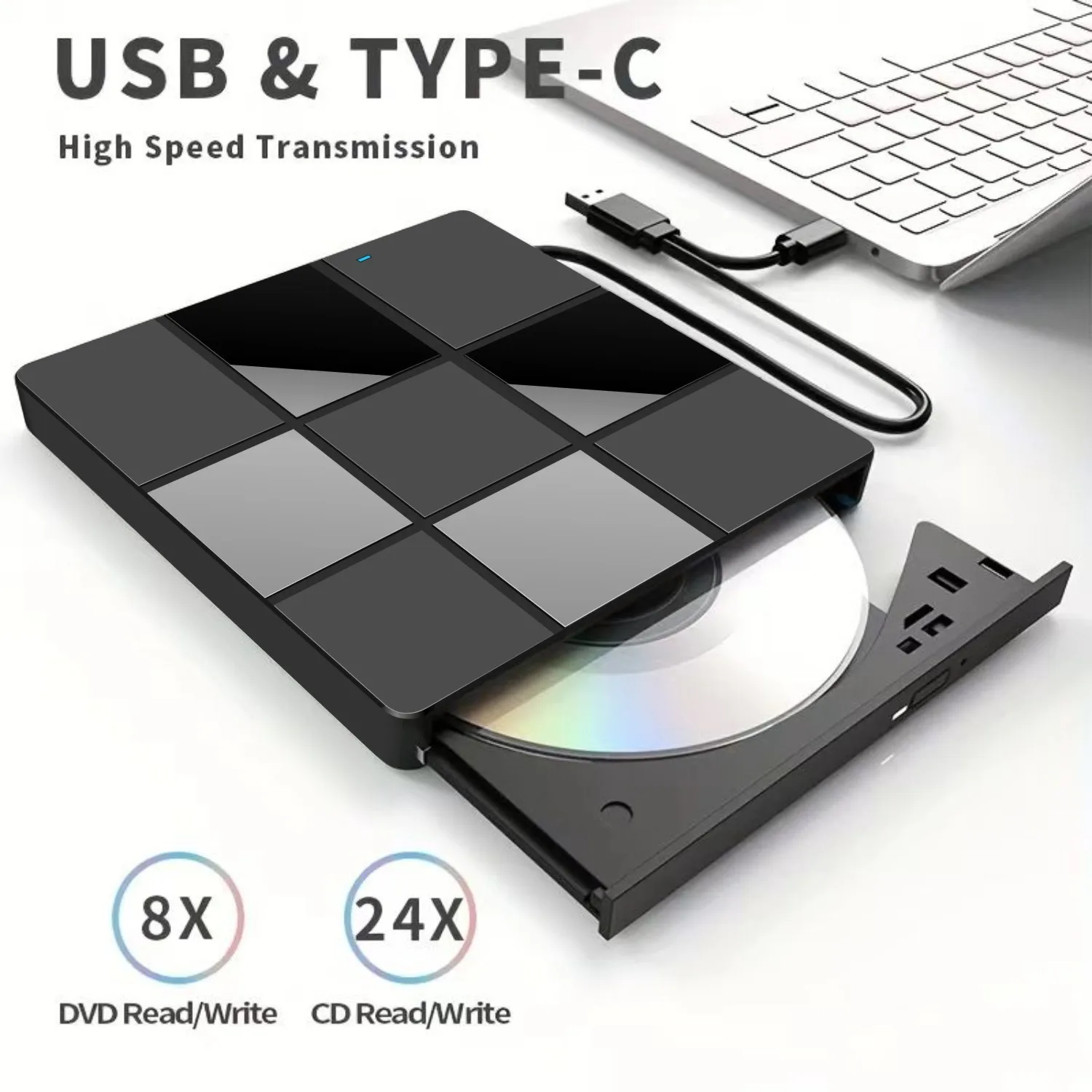 

Многофункциональный внешний оптический привод DVD 7-в-1, USB3.0/Type-C, записывающее устройство для компакт-дисков/DVD, записывающее устройство DVD с U-дисплеем/SD/TF-кардридер