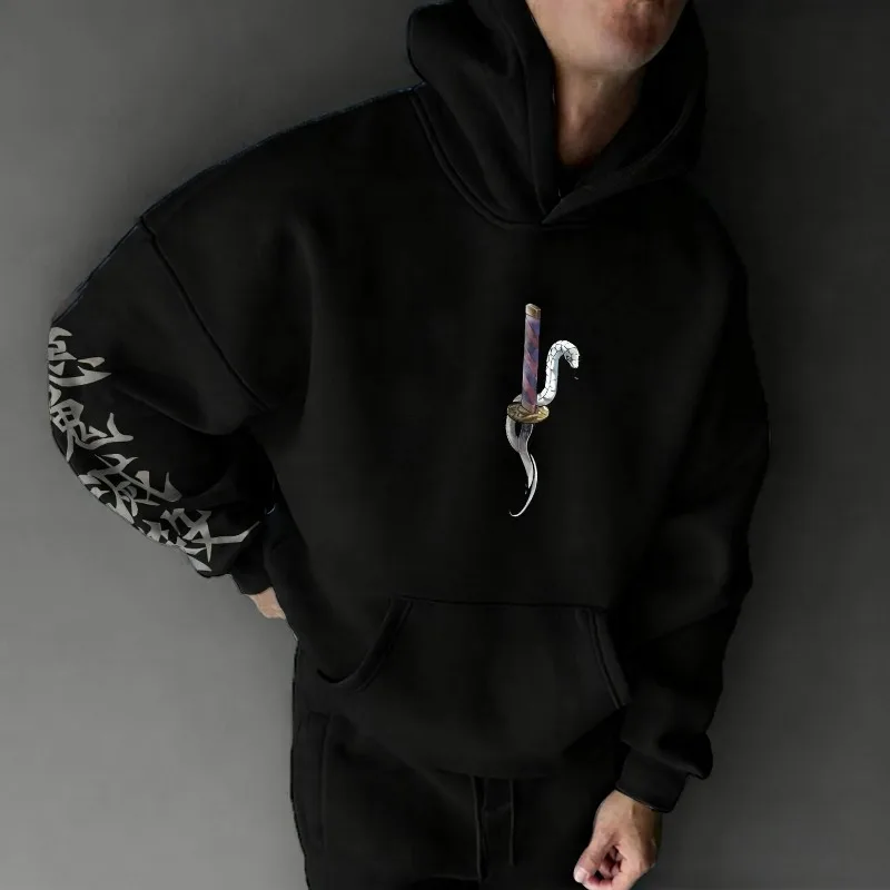 2025 outono inverno hoodies masculinos anime japonês demon slayer obanai gráficos roupas oversize puro algodão topos y2k streetwear