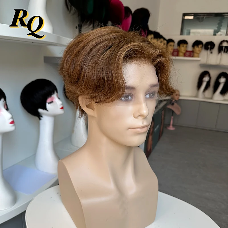 Peruca cheia de renda masculina, peruca masculina pré-penteada, cabelo humano virgem, sistema de substituição de cabelo, cor pronta para usar, 4 perucas