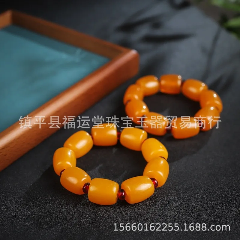 Second-generation Baltic Sea , chicken oil yellow bracelet, old barrel beads, blood amber sp