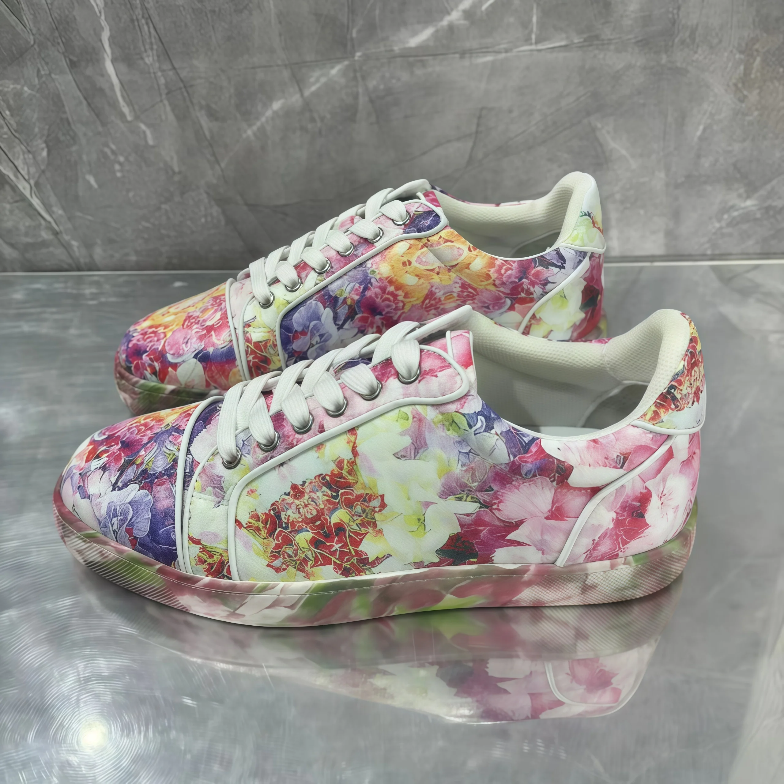 

Colorful Flowers Luxury Sneakers Women Men Round Toe Lace-Up Casual Sports Shoes Female Male Walking New Designer Zapatillas New