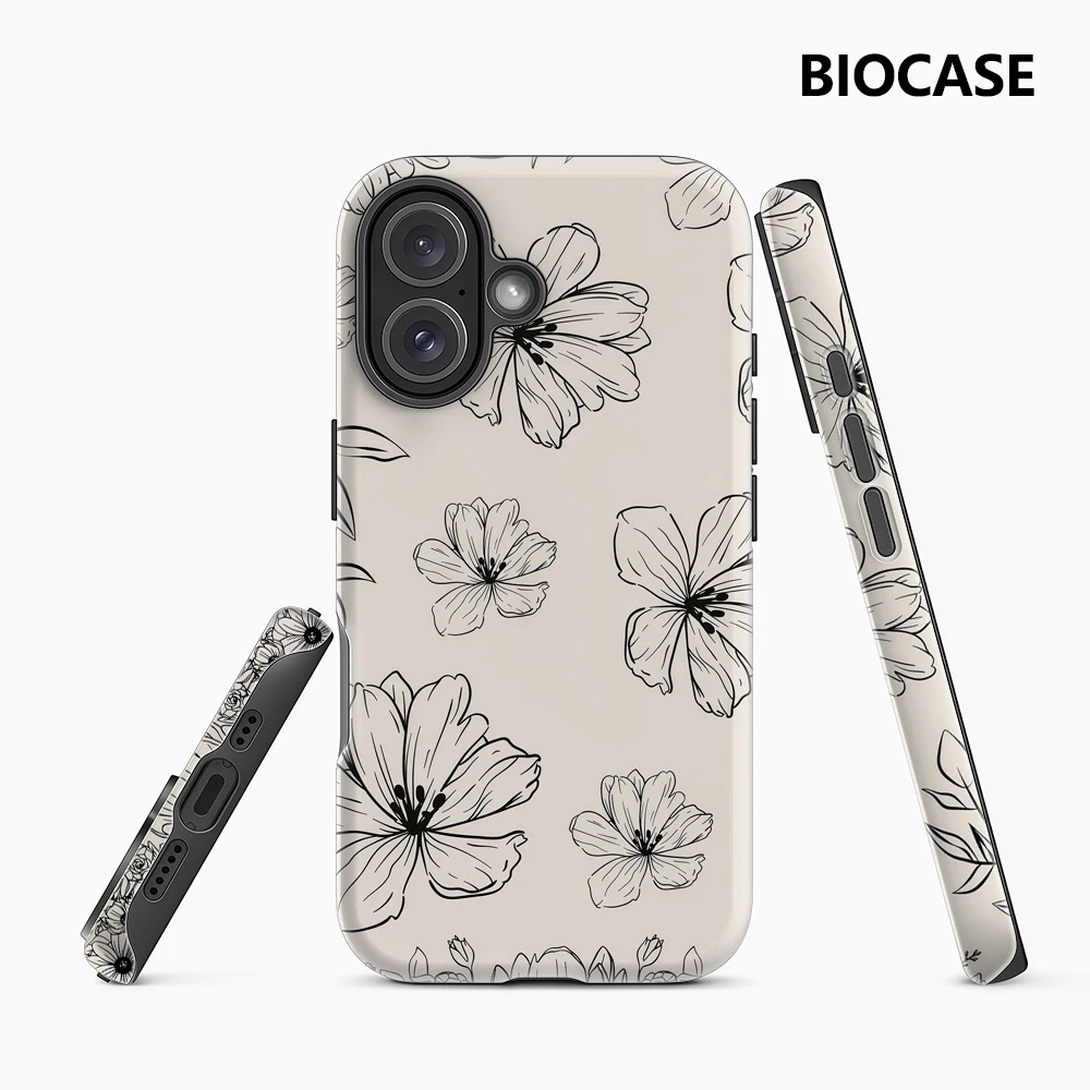 Line – Drawn Flowers IPhone 17 Must-Haves Handyhülle für IPhone 17 16 15 14 13 12 Pro Max Plus Doppelschichtige Rückseite