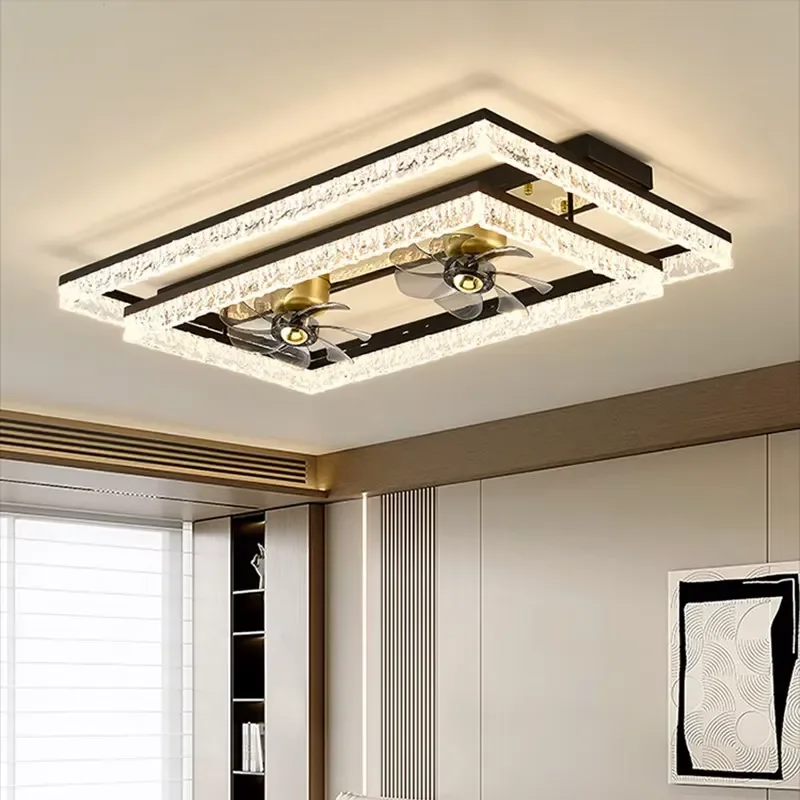 Light Luxury Crystal Fan Lamp Fashionable and Simple Home Living Room and Dining Room Electric Fan Chandelier