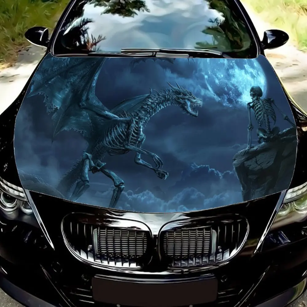 

Dinosaur Skeleton Cliff Moonlit Sky Car Hood Wrap Color Vinyl Sticker Truck Graphic Bonnet Auto Accessories Decor Decal Gift