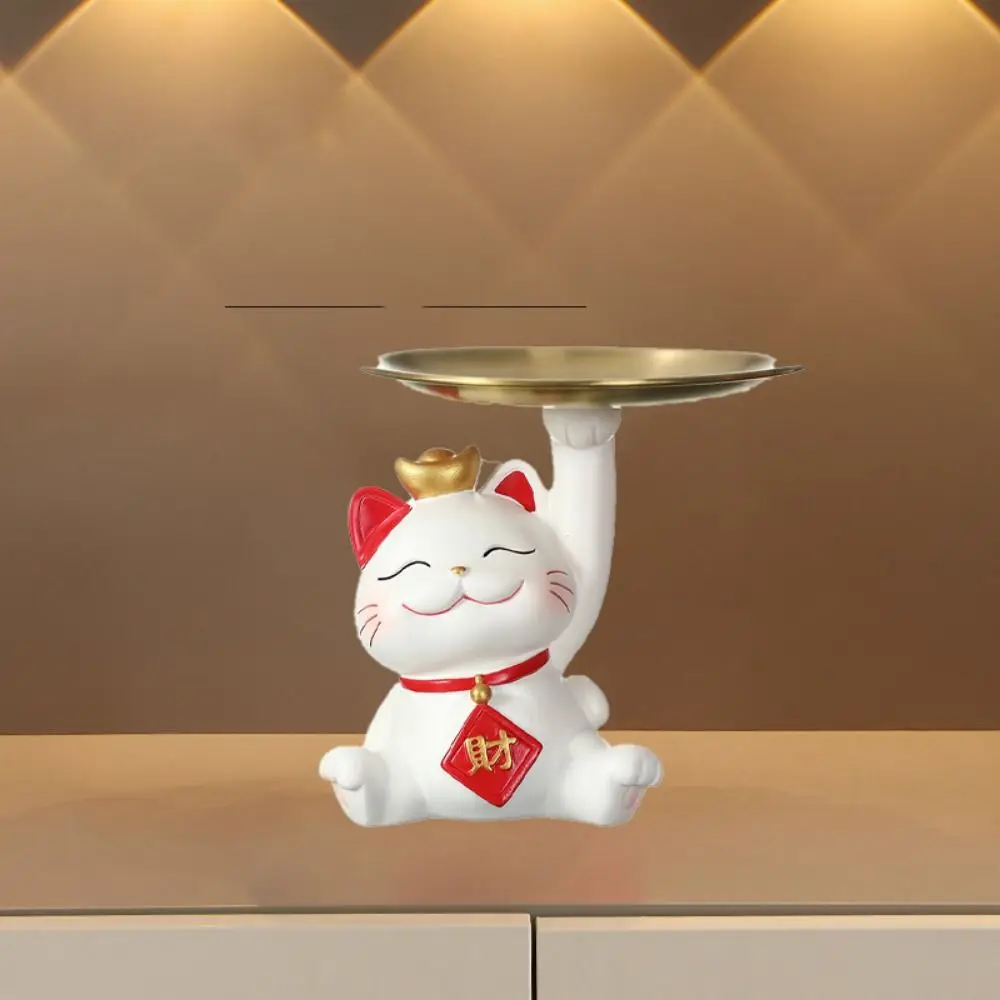 Cute Large Capacity Cat Snack Food Holder Resin Craft Handicraft Lucky Cat Statue Cartoon Animal Miniature Figurine Cabinet