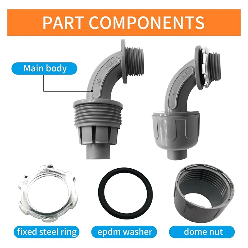 WFF 30 قطعة، 3/4 بوصة موصل ضيق سائل تركيبات قناة كهربائية غير معدنية، قناة مرنة PVC (مستقيمة + 90 درجة)