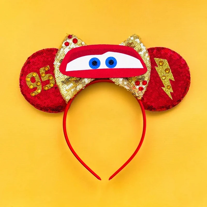 Disney Cars Ears Hair Bands Baby Pixar 95 Mater Sheriff Hair Accessories Kids Lightning McQueen Headbands Girl Sequins Hairbands