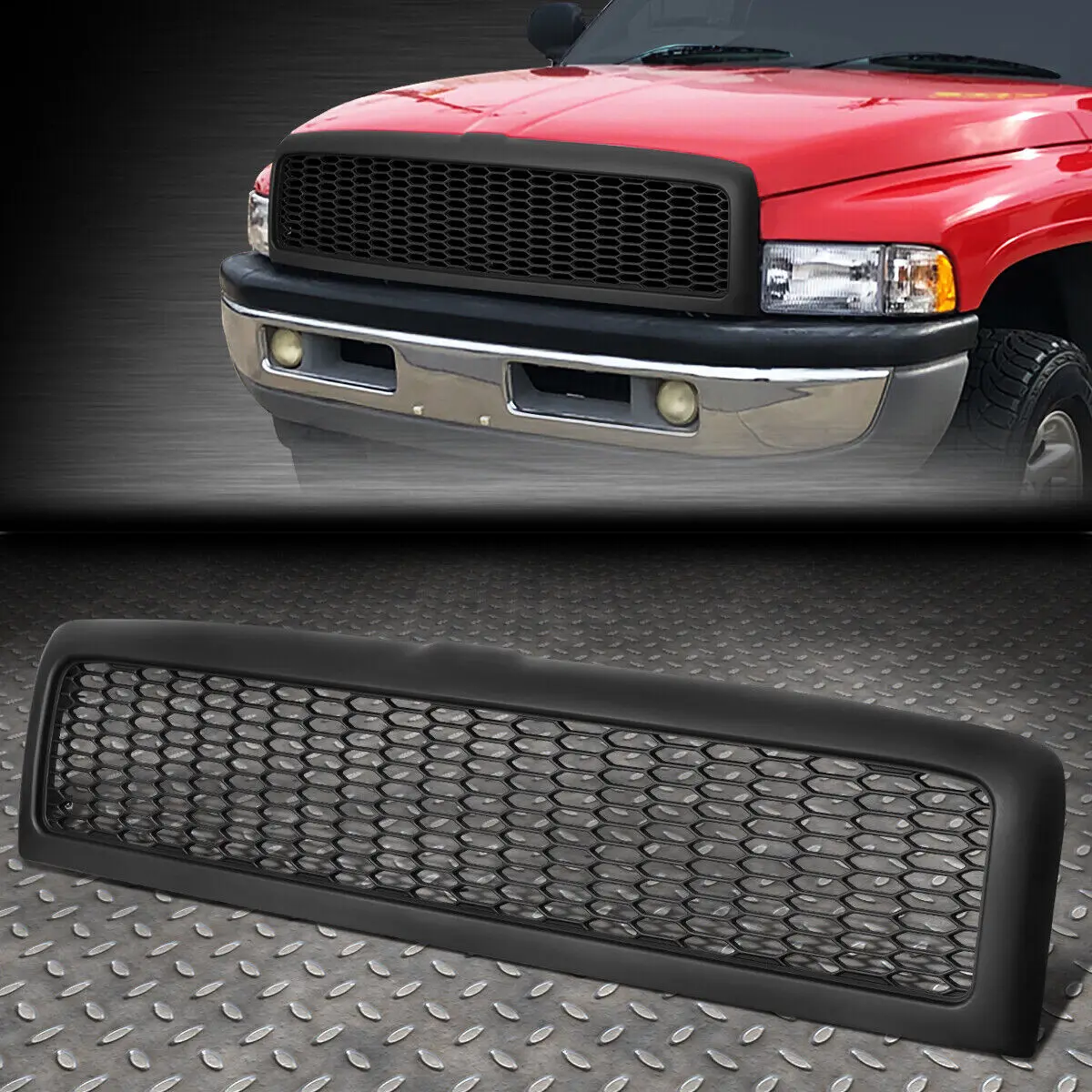 US [HONEYCOMB MESH] FOR 94-02 RAM 1500 2500 3500 FRONT BUMPER GRILL GRILLE MATTE