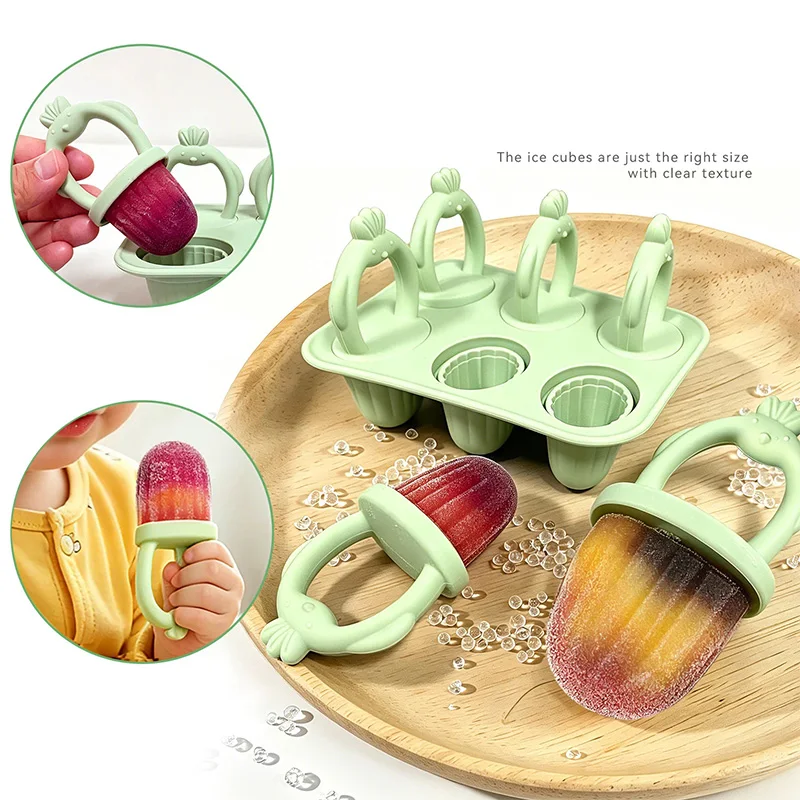 Six Grid Silicone Ice Cream Mold Ice Grid Anti Choking Handle Summer Diy Popsicles Ice Cream Baby Food Soft And Easy To Demold