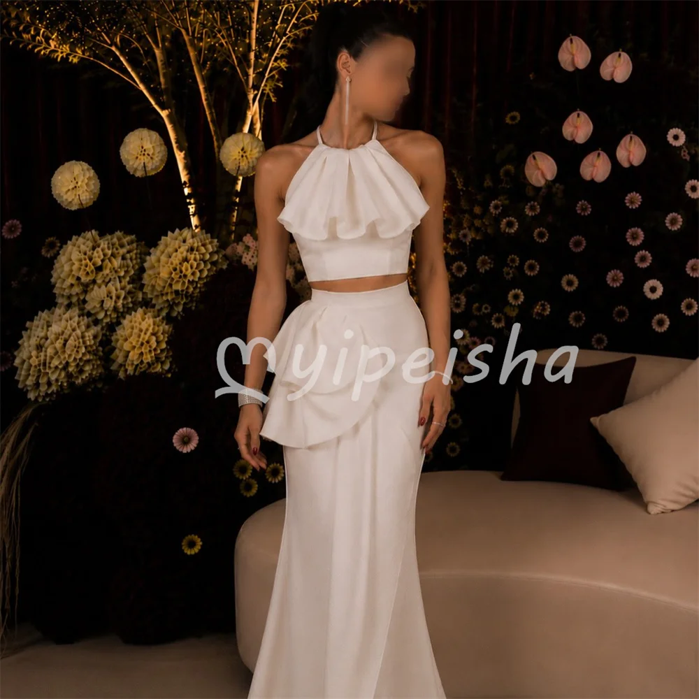 Beige Sexy Sizes Available Jersey Pleat Ruched Mermaid Halter Floor-Length Evening Dresses Women's Party Gowns Customized