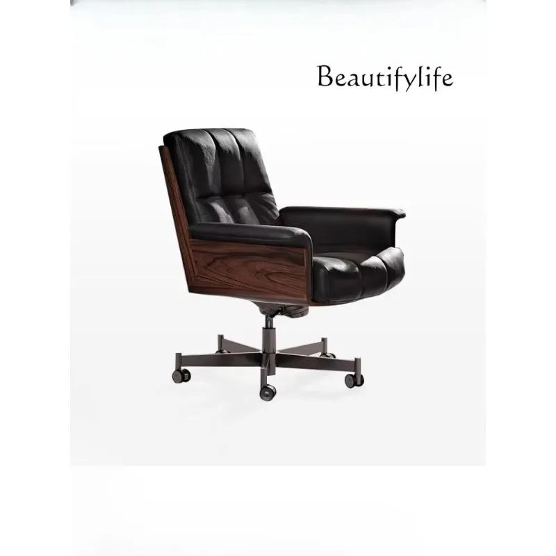 BJ Simple Light Luxury Desk Armrest Rotating Office Chair Italian Computer Chair Leather Boss Chair Modern