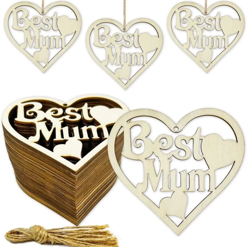 

10 Pieces DIY Wooden Best Mom Hollow Heart Shape Household Decoration,wooden Cuts Ornaments,Adorno For Mother's Day Gifts Supply
