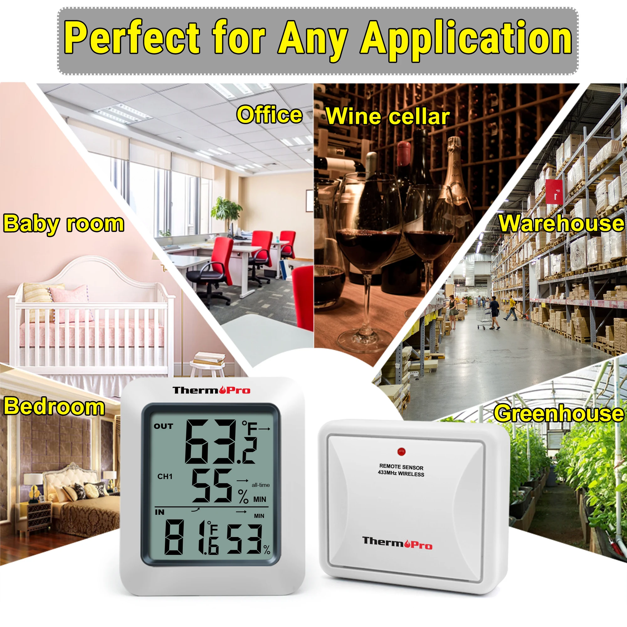 ThermoPro TP60C 60M Wireless Digital Room Indoor Outdoor Thermometer Hygrometer Weather Station For Home