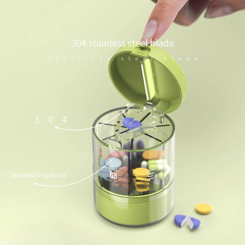 Pill Cutter Pill Box 2-in-1 Portable 7-Day On-the-Go Mini Medication Dispenser Box 3-a-Day Medication Storage