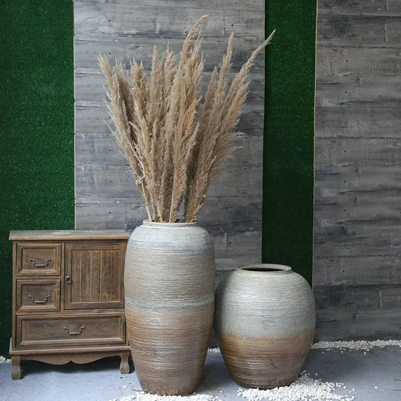 

Retro Stoneware Pottery Pot Large Flower Ware Ceramic Extra Large Floor Large Vase Hotel Homestay Restaurant Decorations