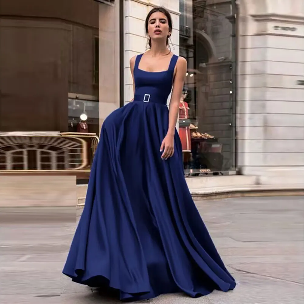 Customized New Style Evening Dresses A-line Floor Length Elegant Prom Party Gown With Belt Sleeveless Backless Robes De Soirée