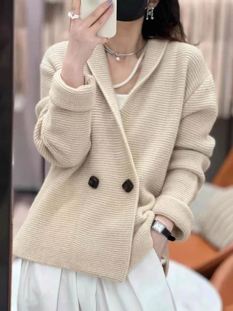 Korean Sweater Jackets Women Clothing Double-breasted Temperament Sueter Mujer Loose Casual Knitted Cardigan Y2k Tops Pull Femme