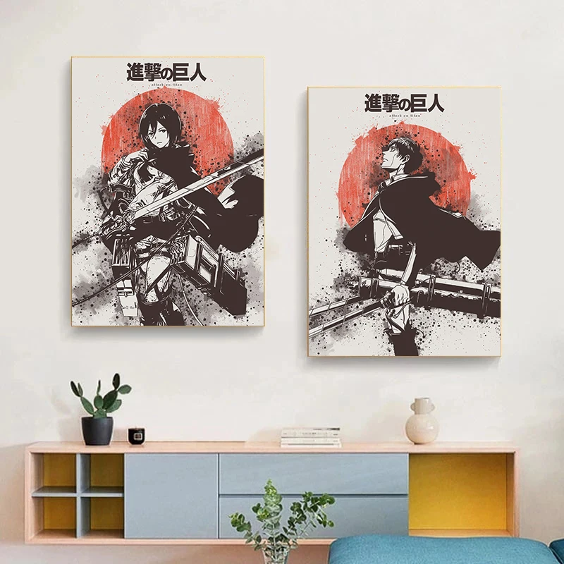 Attack on Titan Vintage Poster Canvas Painting Boys Bedroom Living Room Home Decoration Classic Japanese Anime Art Mural Cuadros